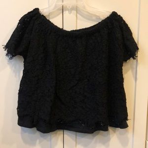 Black Lace Off The Shoulder Top with Buttons